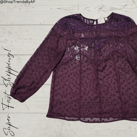 Anthropologie HD in Paris Sheer Eggplant Top - Picture 1 of 9
